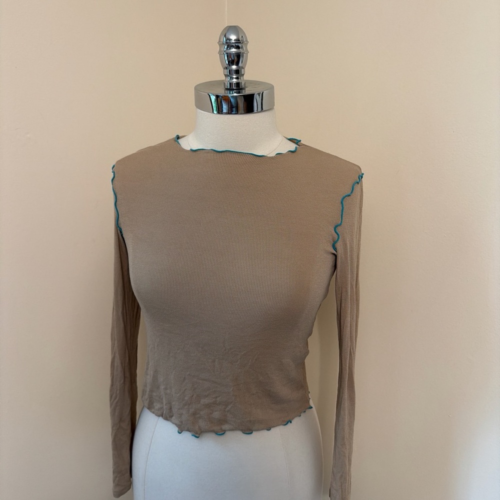 Madewell Contrast Stitch Crewneck Crop Tee in Dark Oat XS